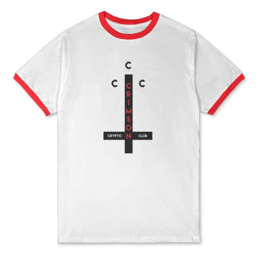 Crimson Crypto Club Ringer T-Shirt | Blockchain Coltrane | Clerks 3