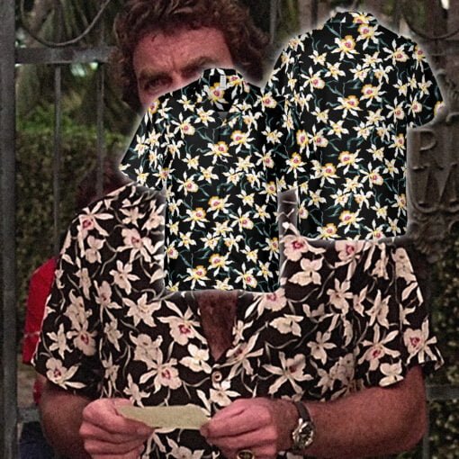 Black Star Orchids Pattern Hawaiian Shirt | Thomas Magnum Tom Selleck | Magnum PI
