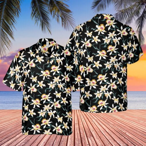 Black Star Orchids Pattern Hawaiian Shirt | Thomas Magnum Tom Selleck | Magnum PI
