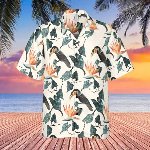 Tropical Bird Leaf Flowers Hawaiian Shirt | Tony Montana Al Pacino | Scarface