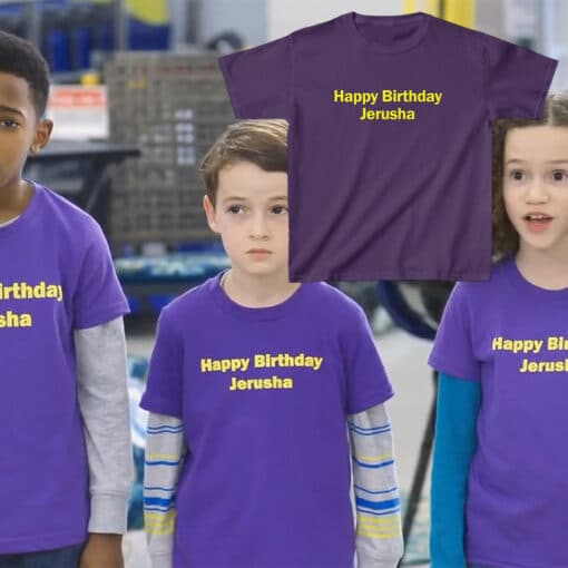 Happy Birthday Jerusha Kids T-Shirt | Zoe, T'Oliver and Leo | Superstore