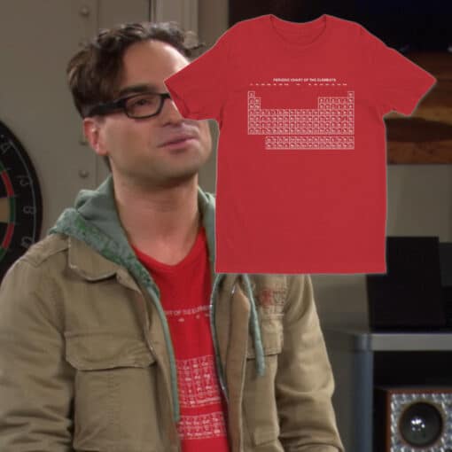 Periodic Chart Of Elements Red T-Shirt Leonard Hofstadter The Big Bang Theory